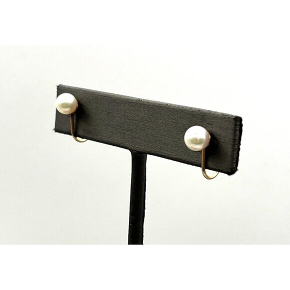 14k Yellow Gold Genuine Pearl Screw-back Earrings - Picture 6 of 9